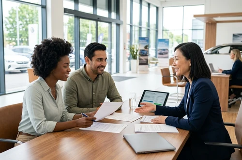 Happy customer receiving car keys